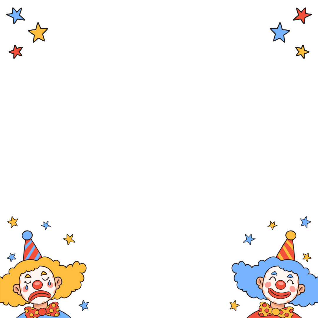 Transparent Frame with Cheerful Clown Art and Stars