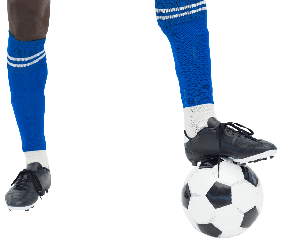 Soccer Player With Blue Socks Stopping Ball Transparent Background