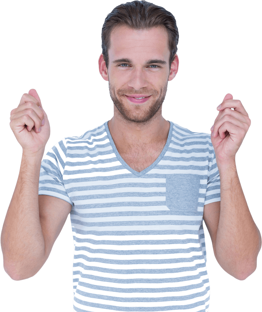 Confident Man Gesturing Triumphant Pose Transparent Background