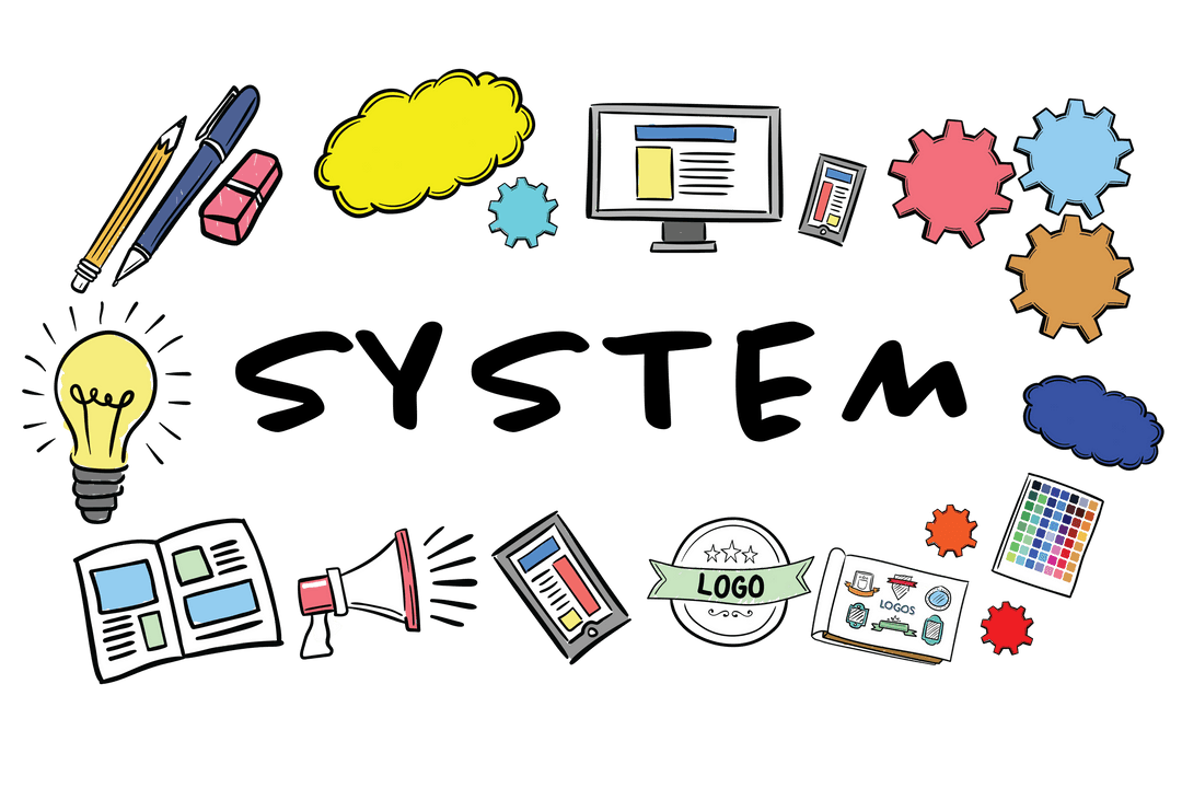 Creative Illustration of System Arrangement on Transparent Background
