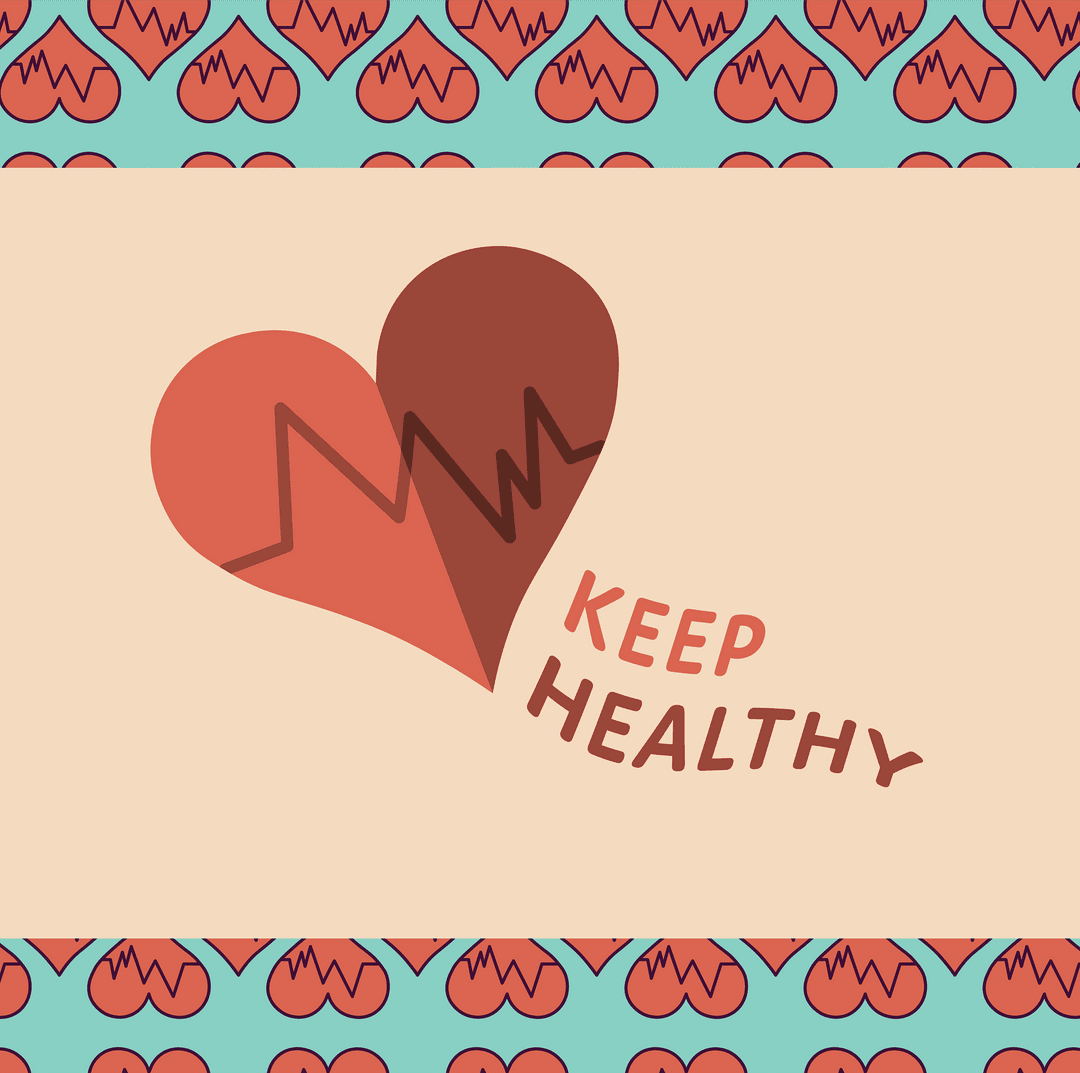 Keep Healthy Text and Heartbeat Symbol on Transparent Background