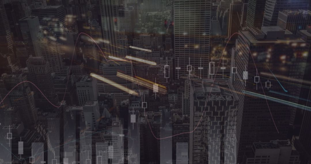 Digital Financial Data Analytics Above Urban Cityscape