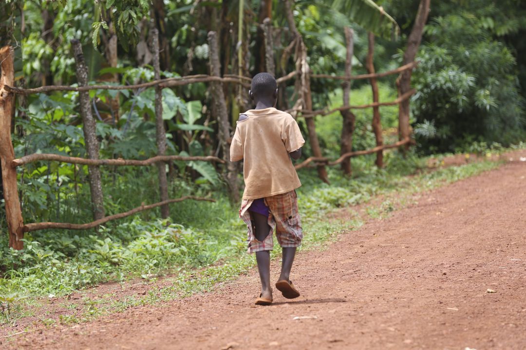 Child Walking on Dirt Road Along Rural Path Surrounded by Greenery - Free Images, Stock Photos and Pictures on Pikwizard.com