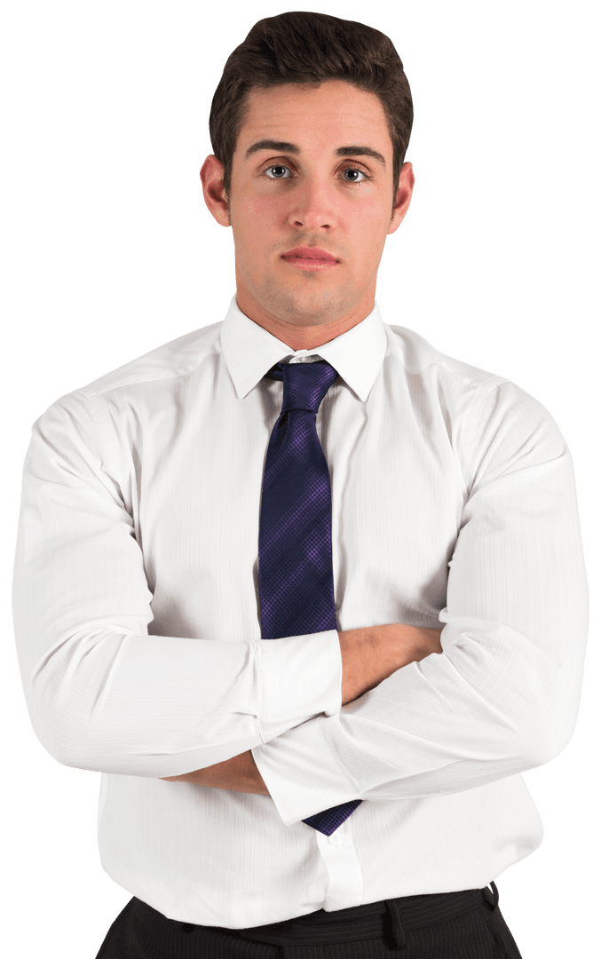 Confident Businessman Standing with Arms Folded on Transparent Background
