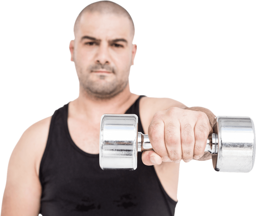 Transparent Image of Bald Bodybuilder Lifting Dumbbell for Fitness Motivation