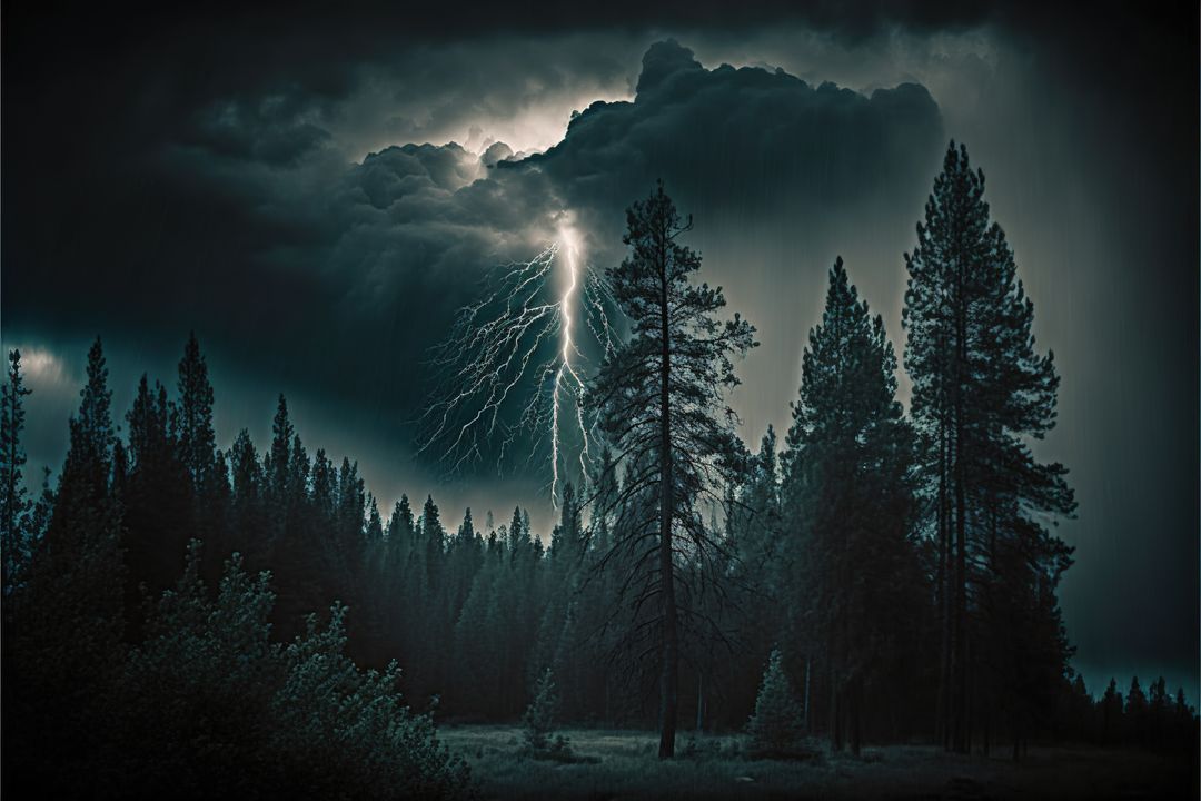 Lightning Storm in Dark Forest with Dramatic Clouds - Free Images, Stock Photos and Pictures on Pikwizard.com