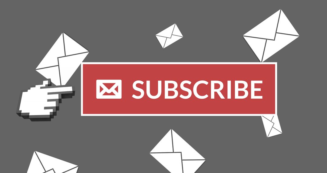 Email Subscription Highlighted with Envelopes and Clicking Hand