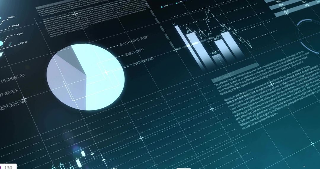 Futuristic Data Dashboard with Charts and Annotations