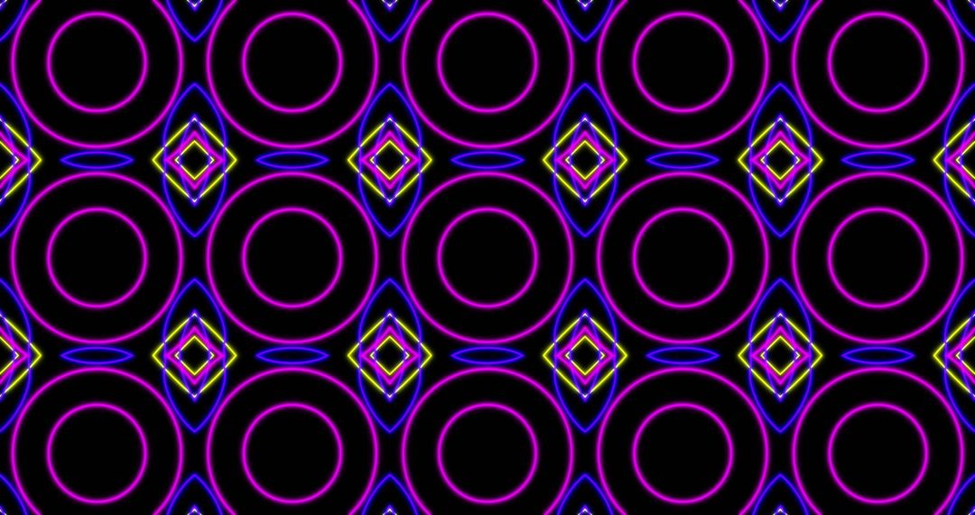 Vibrant Neon Geometric Pattern with Circles and Diamonds