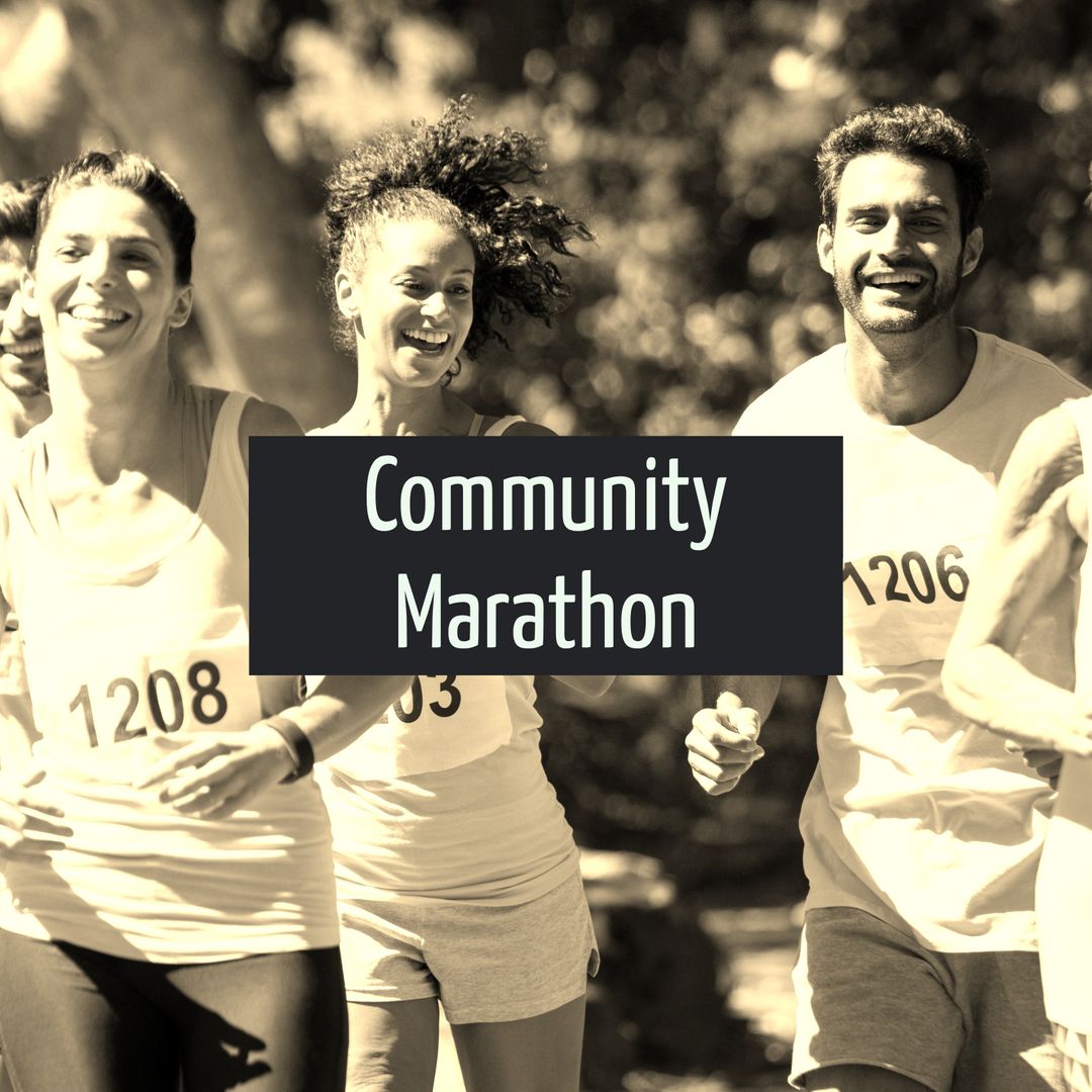 Diverse Group Joyfully Running in Community Marathon