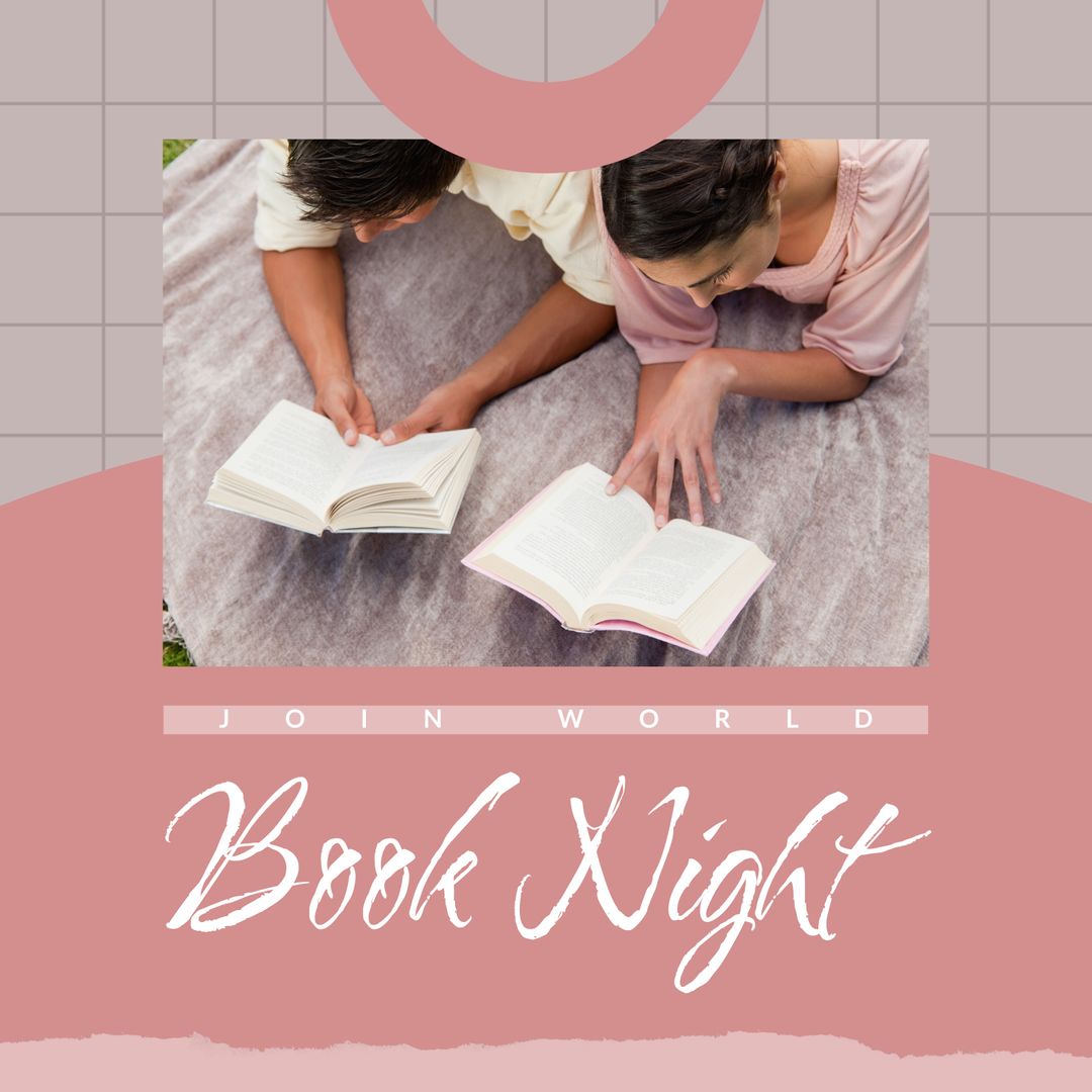 Relaxing Couple Reading Books Outdoors Promoting Book Night