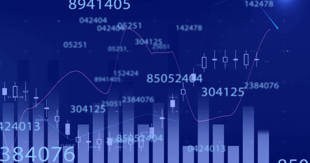 Data Processing Visualization with Digital Charts on Blue Background