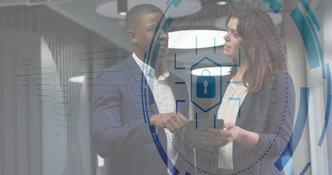 Professionals Discussing Cybersecurity Solutions in Data Center