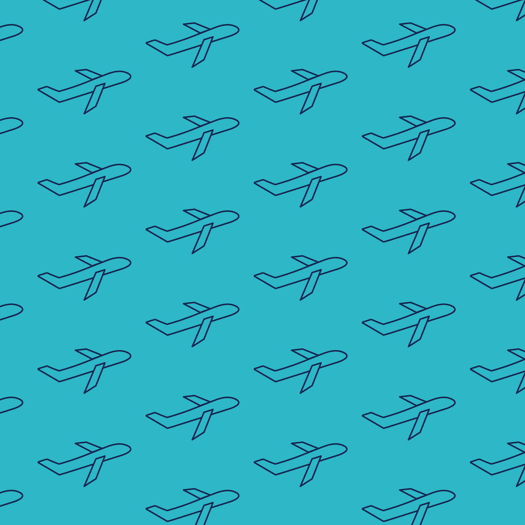 Seamless Pattern of Black Airplanes on Blue Transparent Background