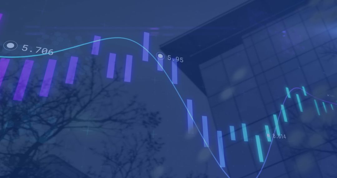 Digital Finance Concept with Rising Line Graph Over Cityscape