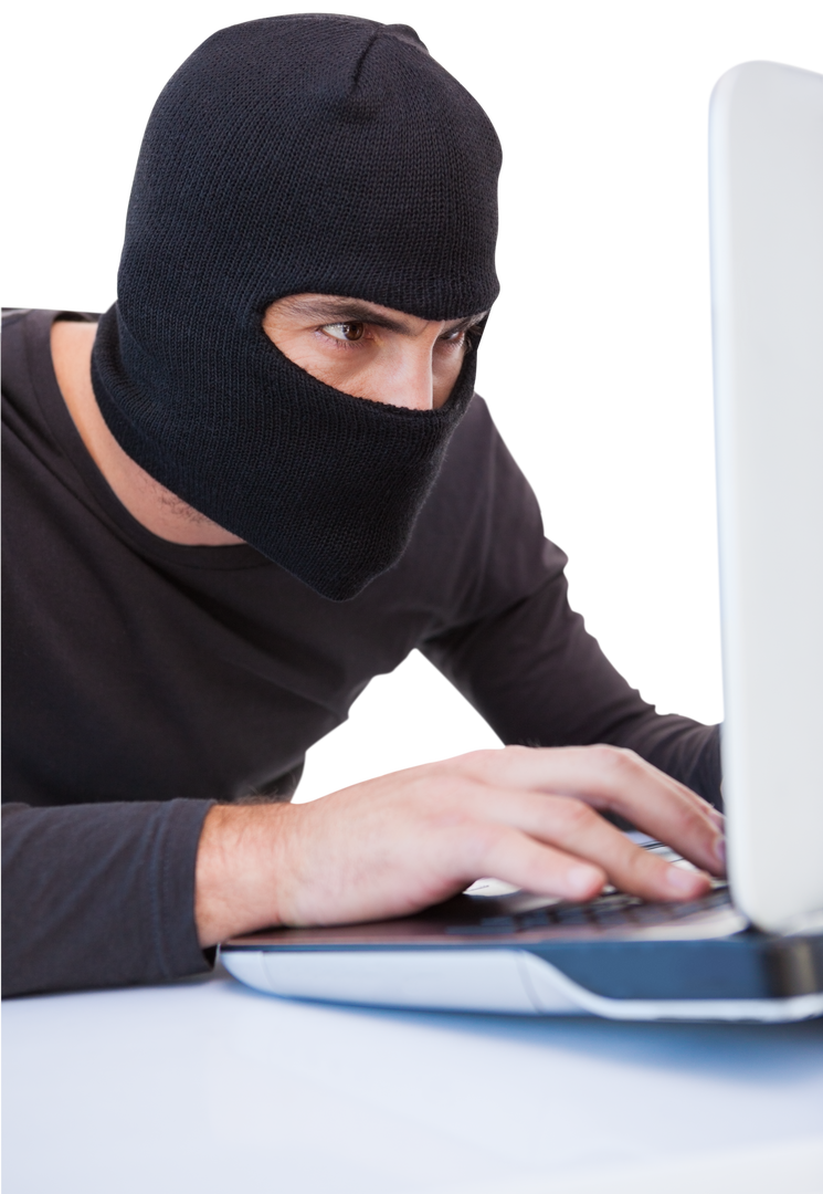 Transparent Computer Hacker in Mask Keying Laptop Persistently - Download Free Stock Images Pikwizard.com