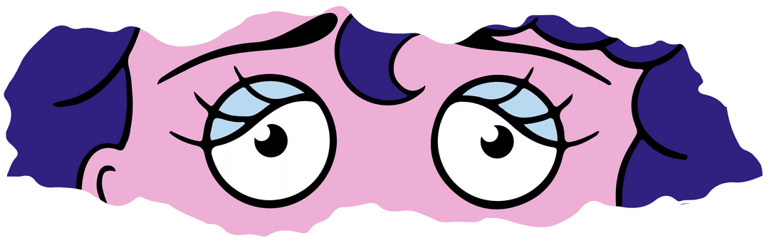 Vibrant cartoon eyes with expressive blue eyelids on transparent background