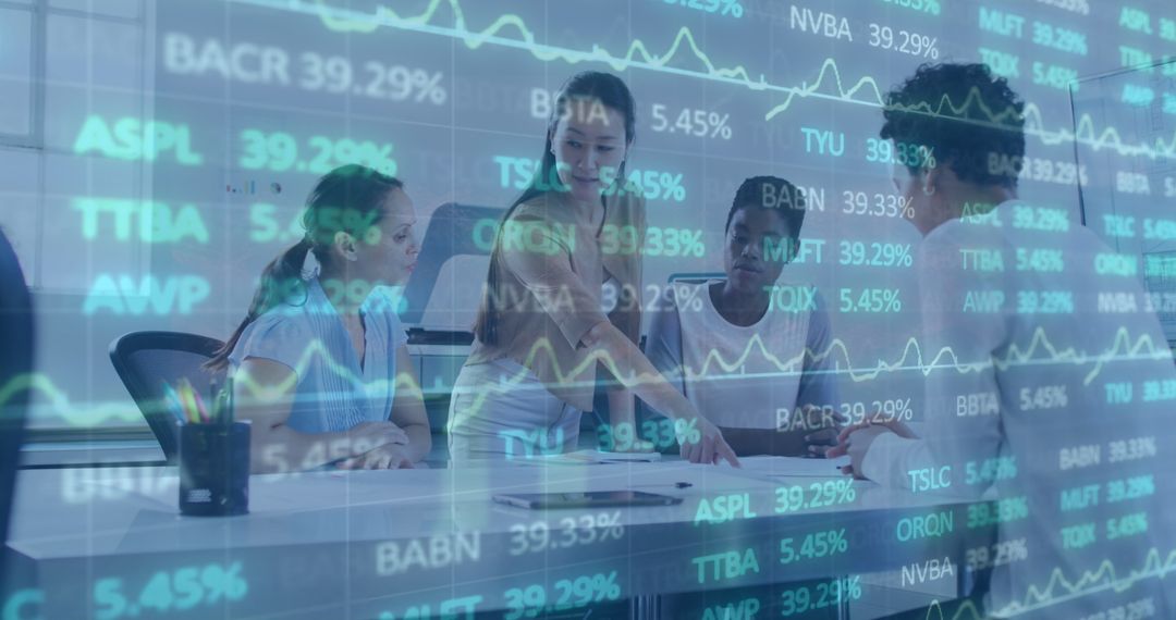 Diverse Business Team Managing Stock Market Data on Digital Interface