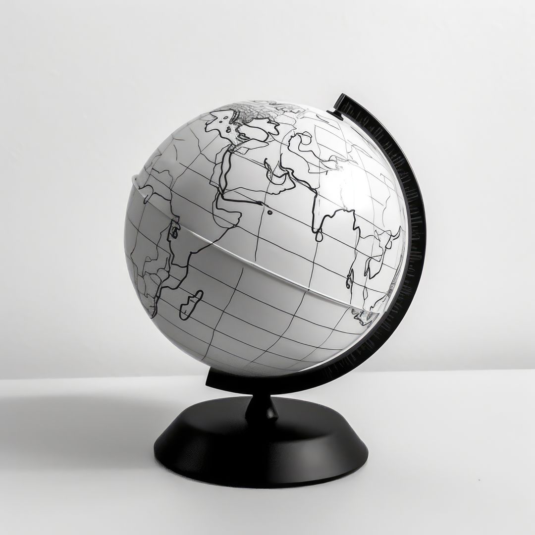 Monochrome Globe Showing Continents on Black Stand - Free Images, Stock Photos and Pictures on Pikwizard.com