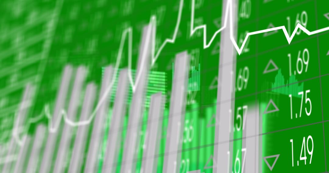 Fluctuating Stock Market Graph With Data On Green Background