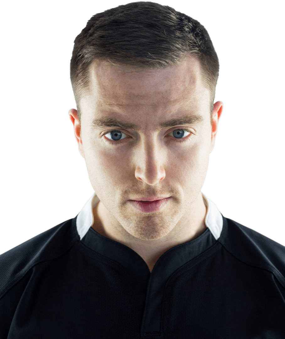 Transparent Rugby Player Portrait Looking Contemplative