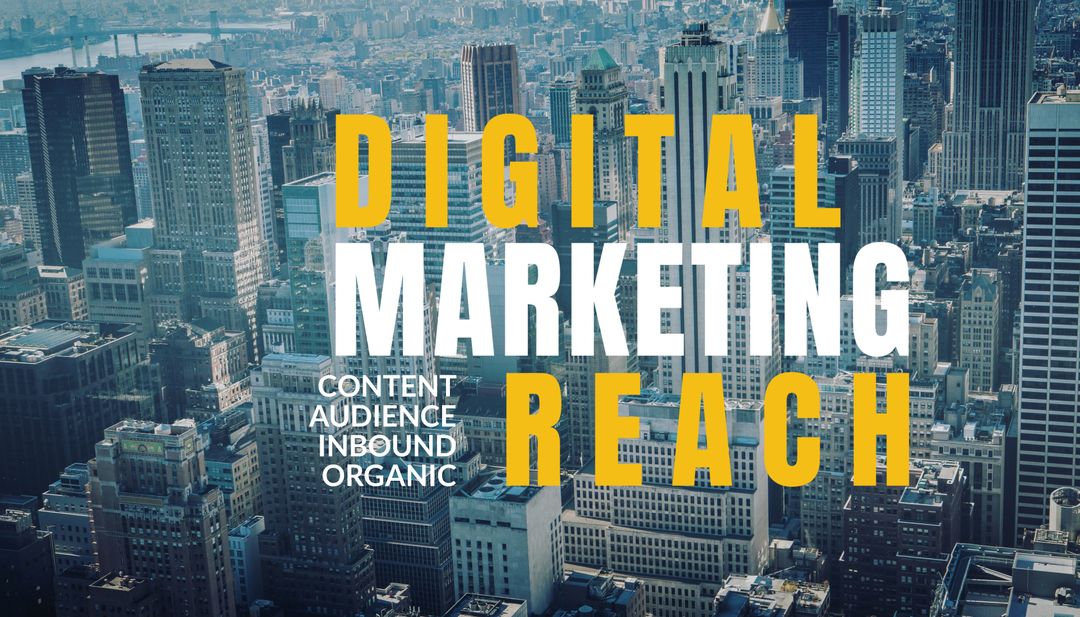 Dynamic Cityscape Highlighting Digital Marketing Concepts