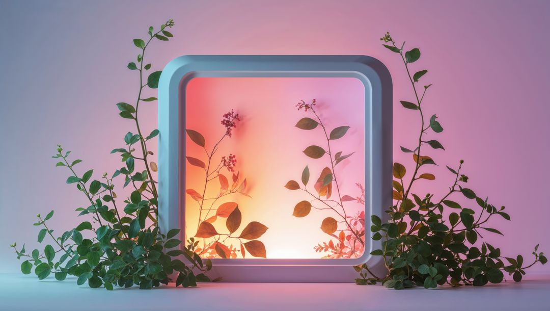 Elegant Vine-Covered Frame with Artistic Lighting