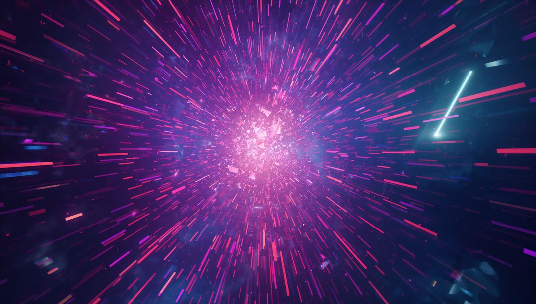 Vibrant Neon Burst with Radiating Streaks in Cosmic Space
