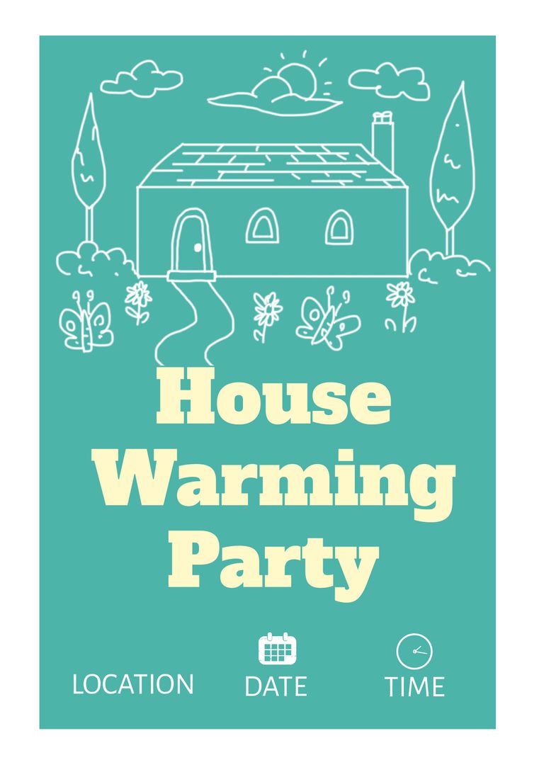 Charming Housewarming Party Invitation with Illustrated Home Design