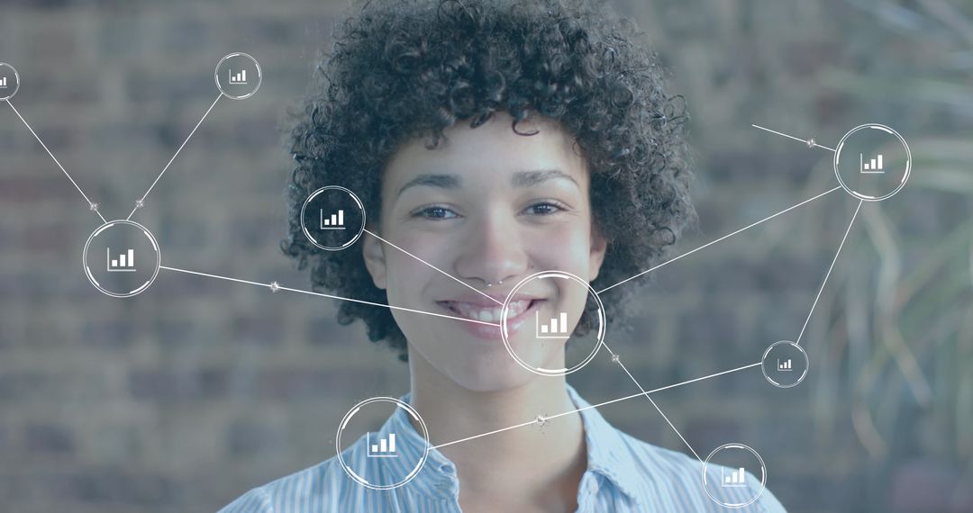 Smiling Businesswoman Amidst Digital Network Interface