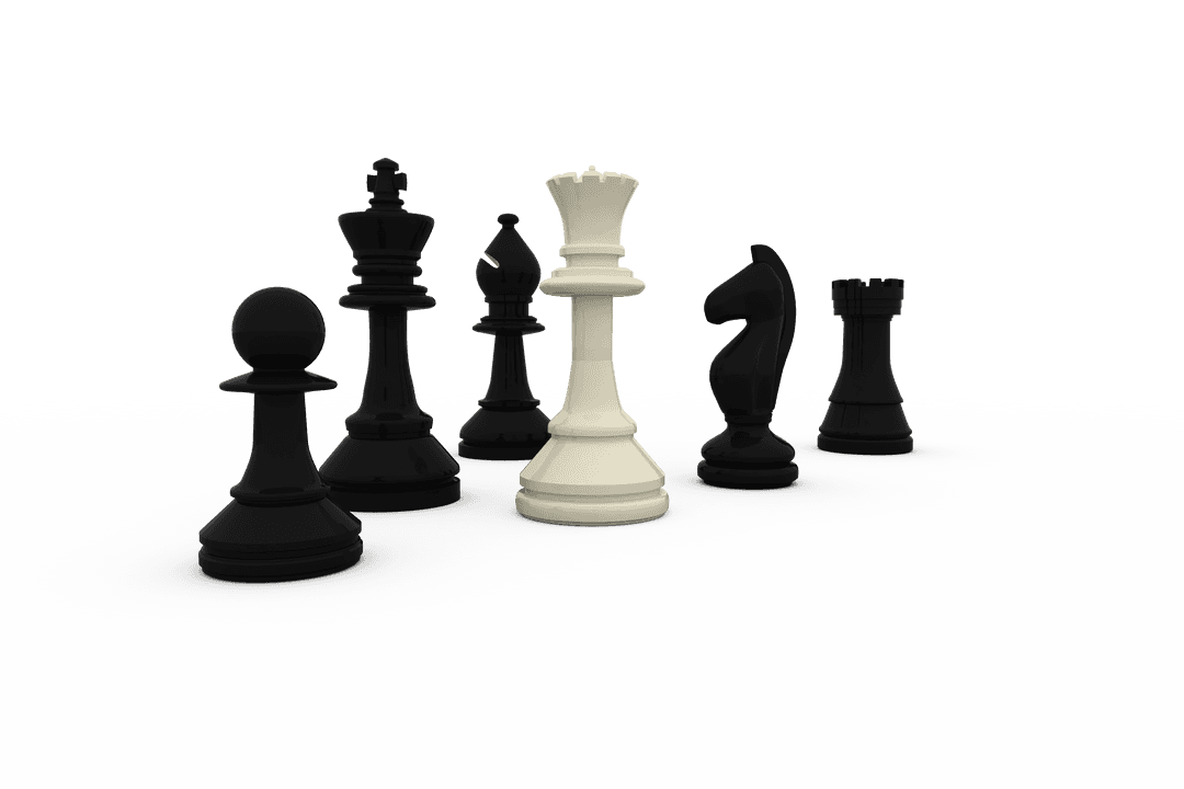 Transparent Chess Set Highlighting White Queen Dominance