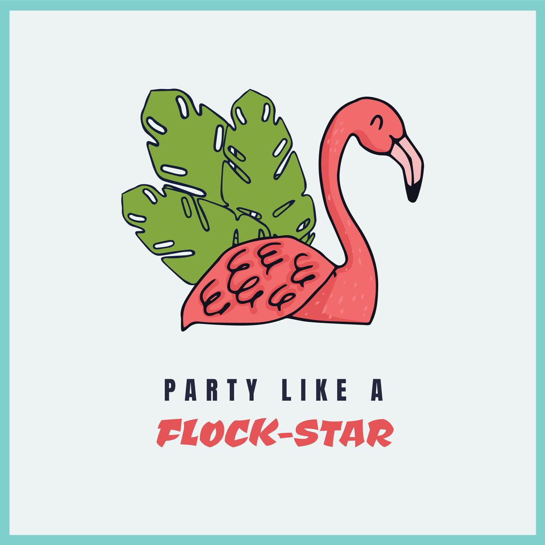 Tropical Flamingo with Monstera Leaves Illustration