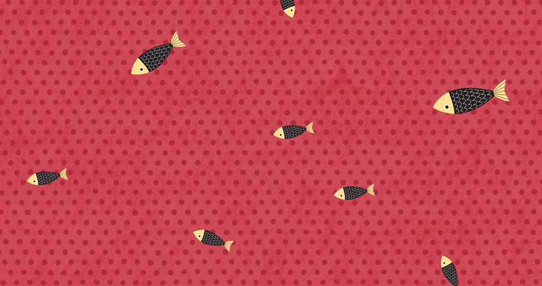 Colorful Fish on Red Dotted Background Pattern