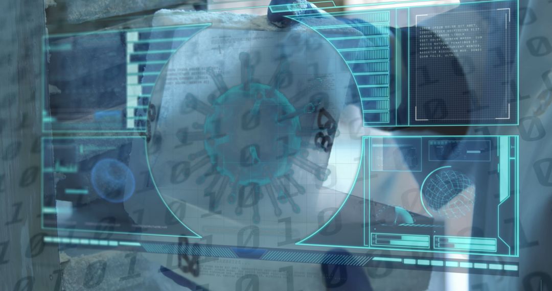 Scientist Analyzing COVID-19 Data with Digital Interface Overlay