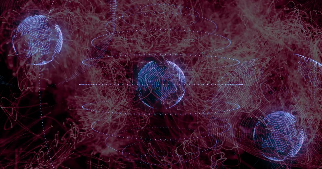 Digital Globe Visualization with Futuristic Red and Blue Laser Trails