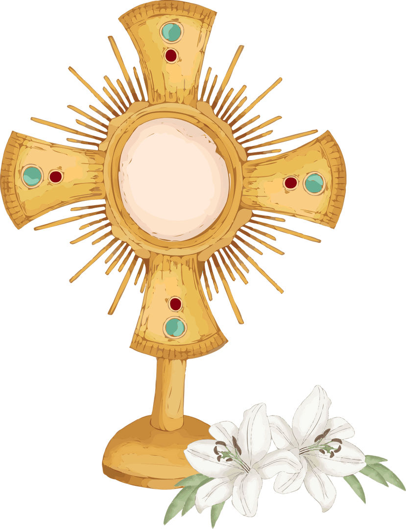Golden Monstrance with Lilies Displaying Spiritual Elegance Transparent