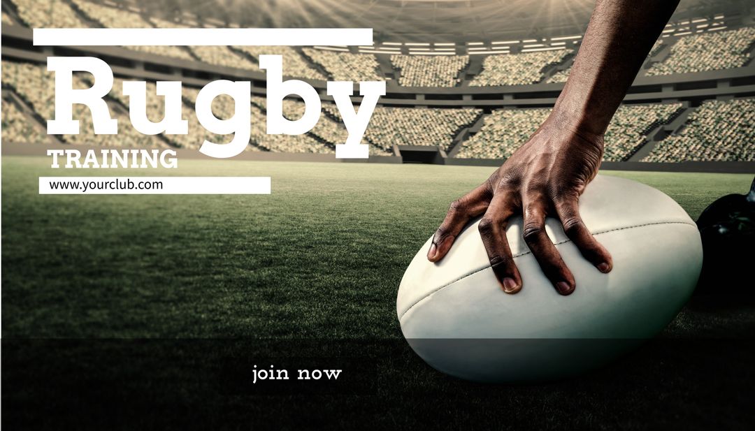 Close-Up Hand with Rugby Ball in Stadium