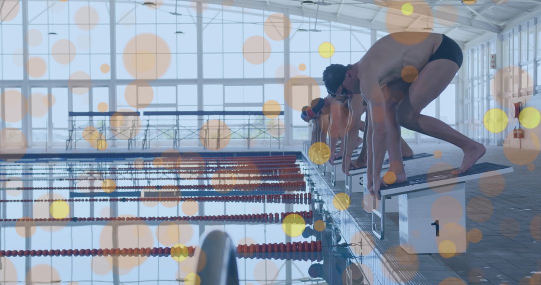 Swimmers on Starting Blocks Ready for Competitive Dive