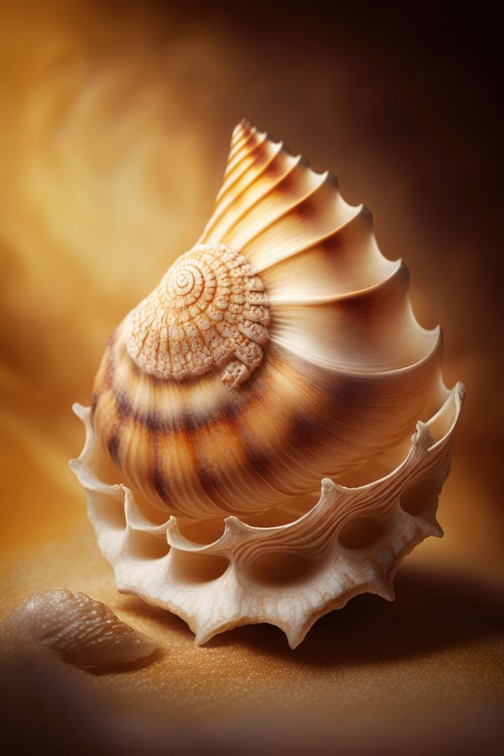 Close-Up of an Ornate Seashell with Detailed Texture on Sandy Background - Free Images, Stock Photos and Pictures on Pikwizard.com