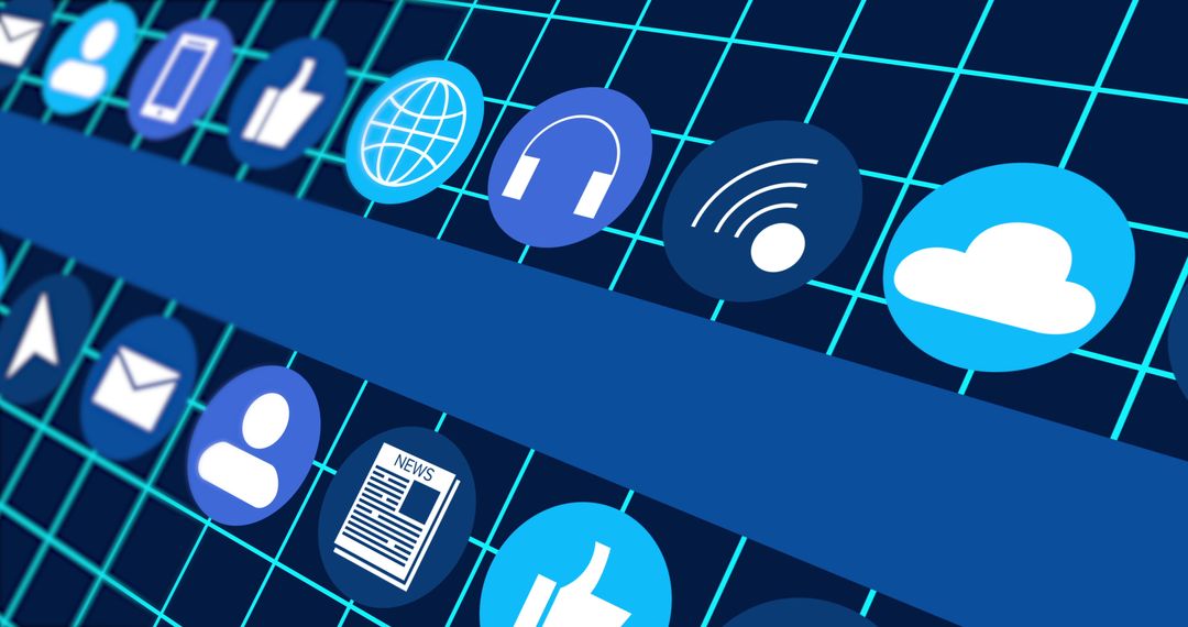 Digital Icons with Grid Background and Moving Blue Stripe