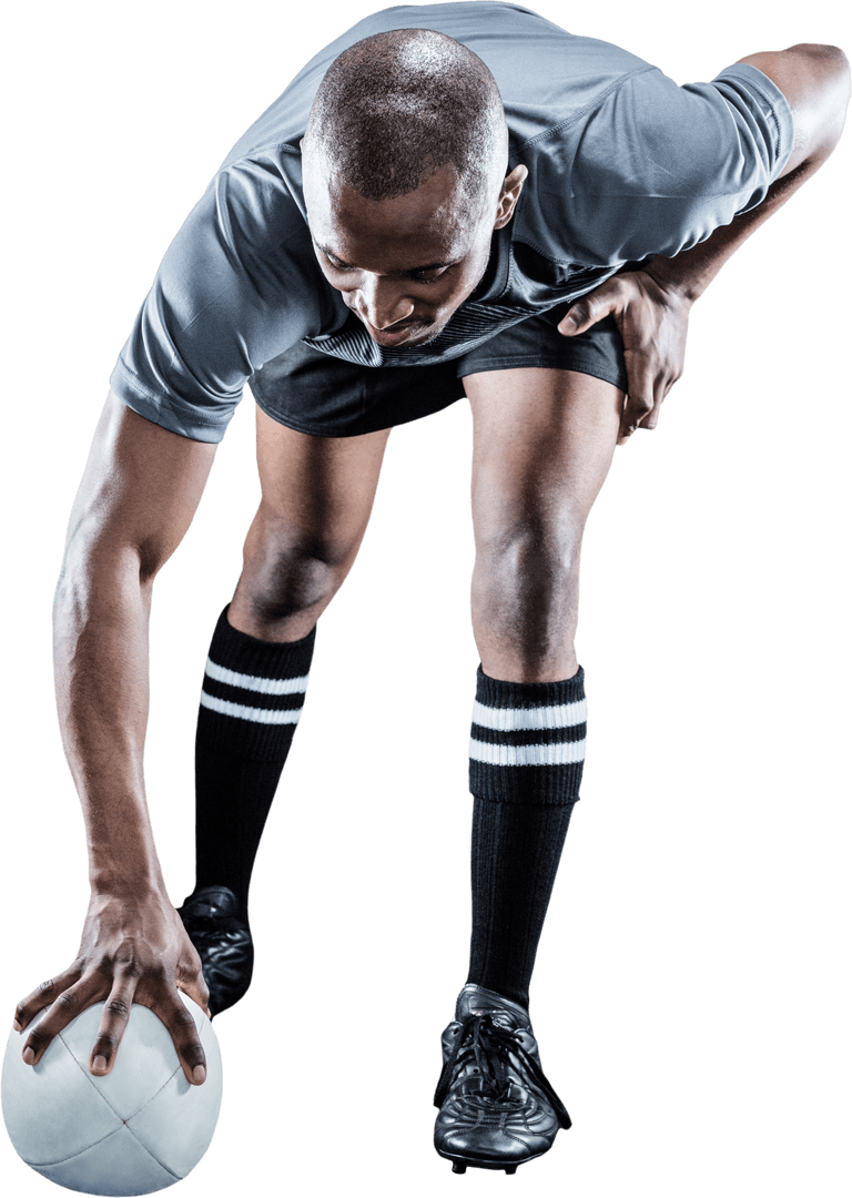 Dynamic Rugby Player Taking Position Transparent