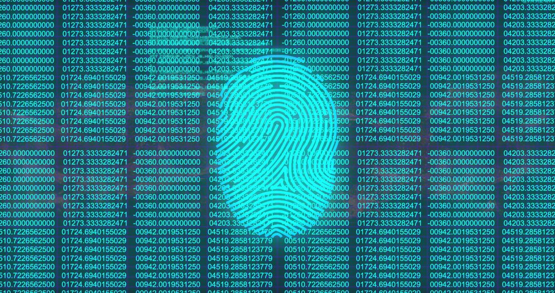 Turquoise Fingerprint with Numeric Data Background for Cybersecurity Concept