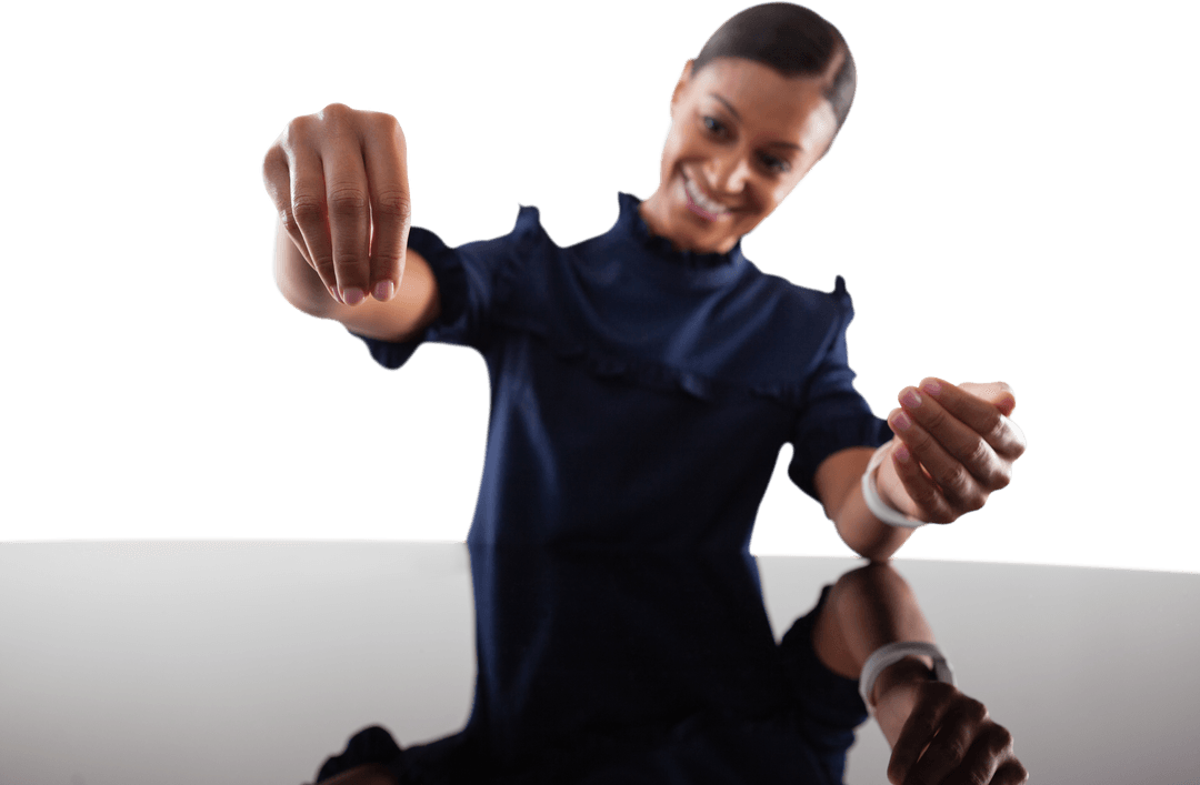 Smiling Businesswoman with Transparent Technology Concepts