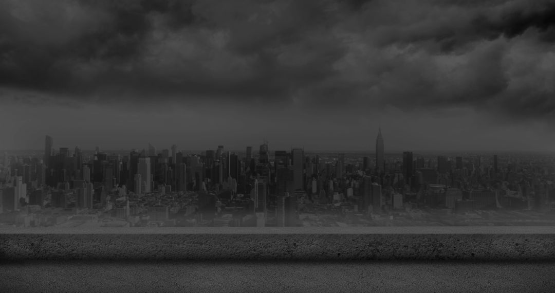 Gloomy Cityscape Panorama with Dark Ominous Clouds
