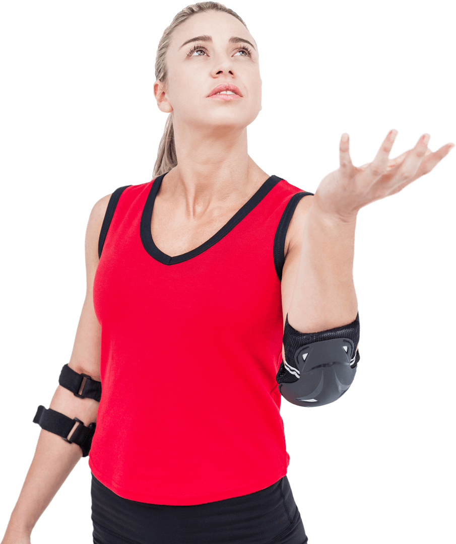 Woman with Elbow Protectors on Transparent Background