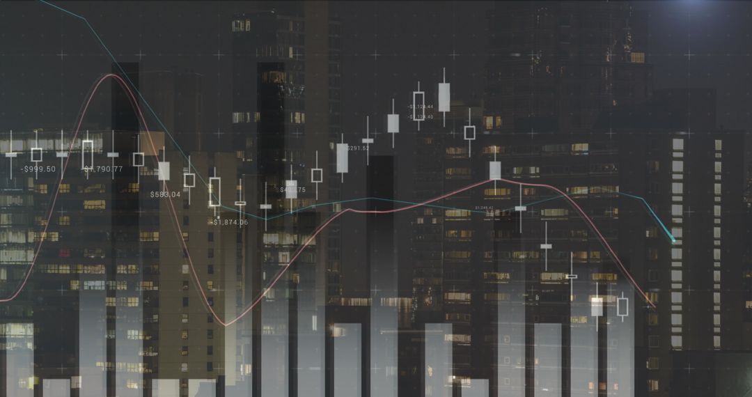 Financial Graph Motion with Urban Skyline Background