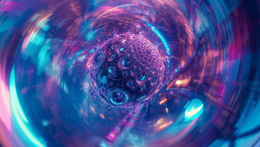 Vibrant Neon Cyber Sphere with Fractal Patterns in Motion