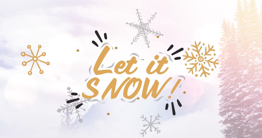 Festive Let it Snow Text Over Christmas Trees Background