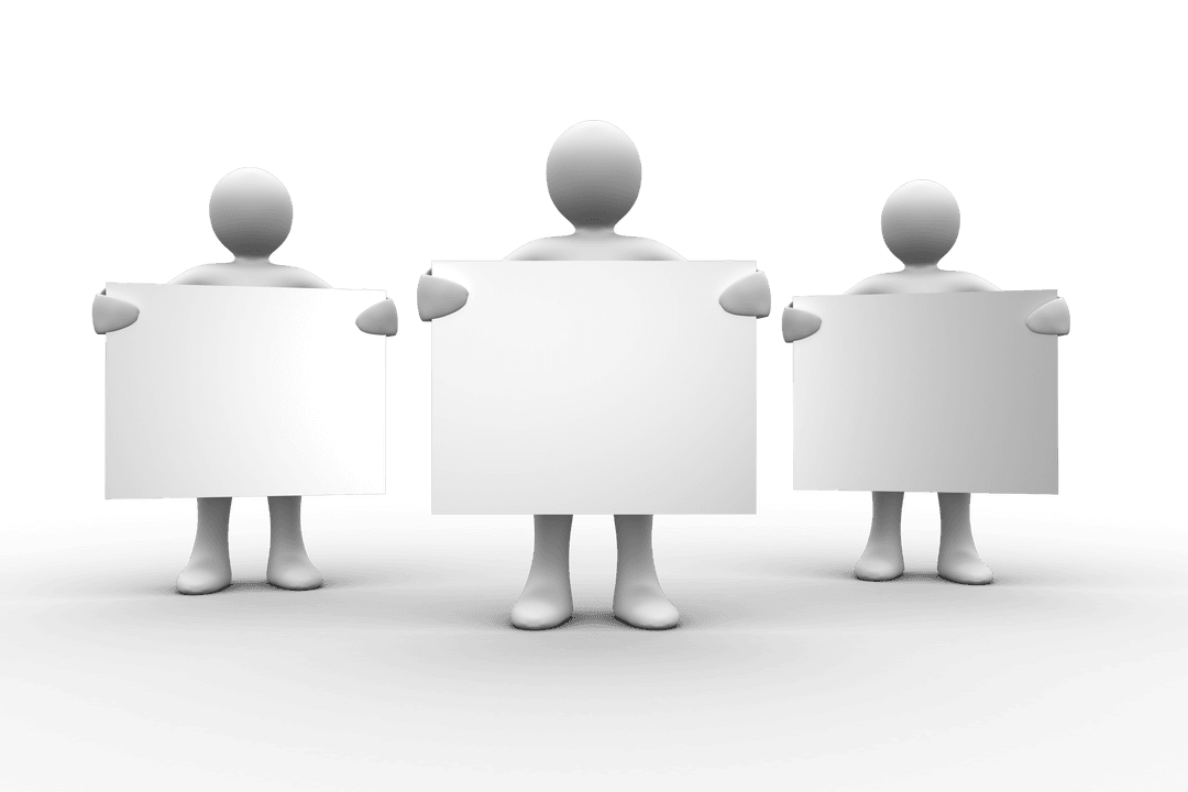 Stylized Human Figures Holding Transparent Blank Signs Poster