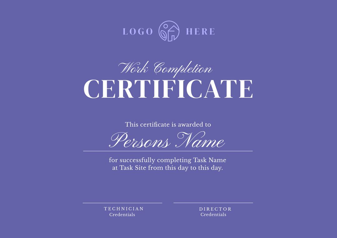 Image of template of work completion certificate on violet background - Download Free Stock Templates Pikwizard.com